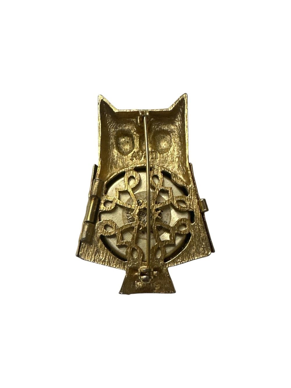 Avon Gold Owl Brooch with Green Rhinestone Eyes - Picture 3 of 5